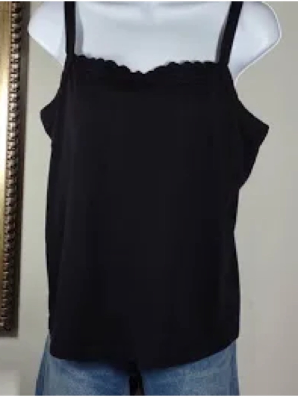Coldwater Creek size 2X black crinkle fabric with lace trim camisole